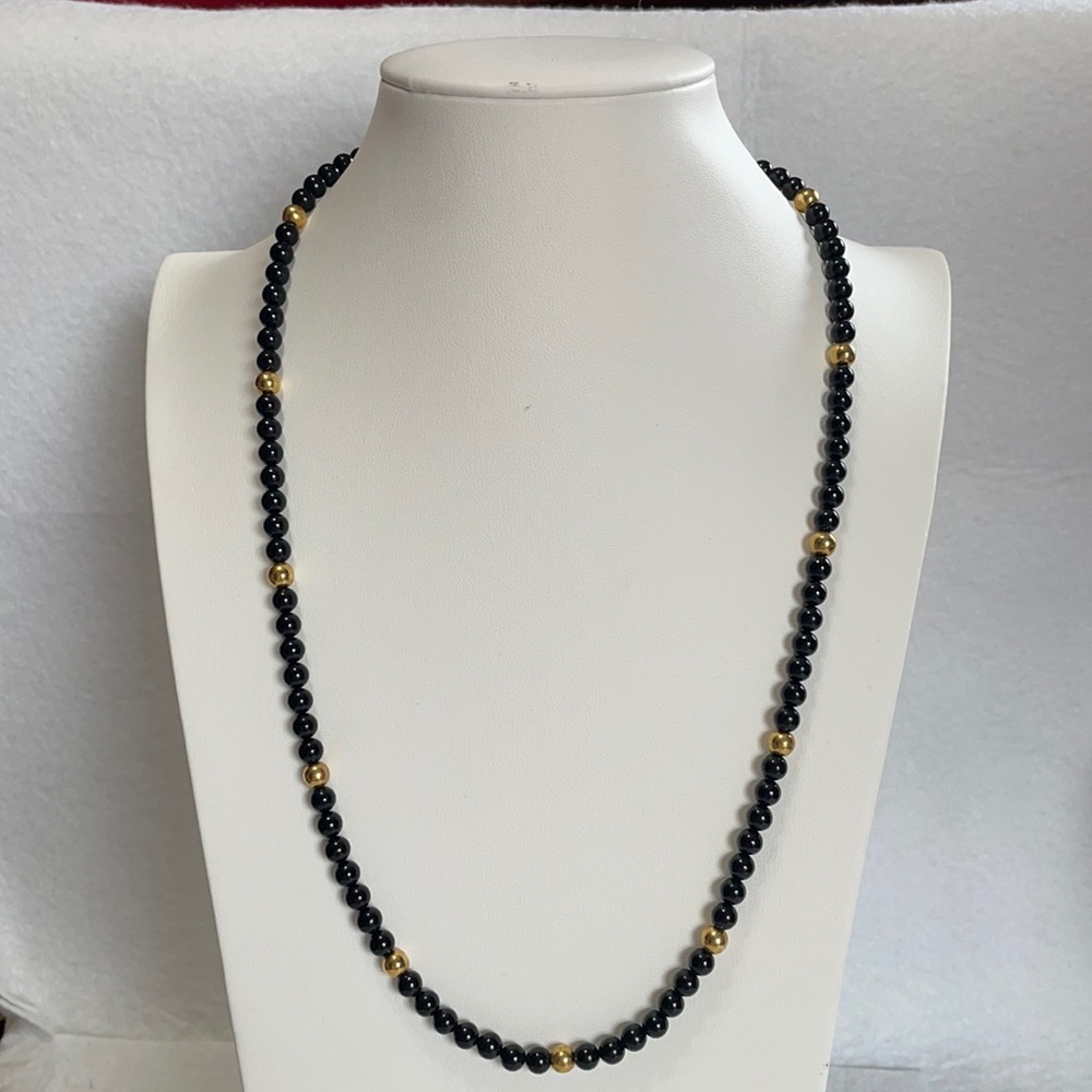 Trifari black and gold bead necklace 24”